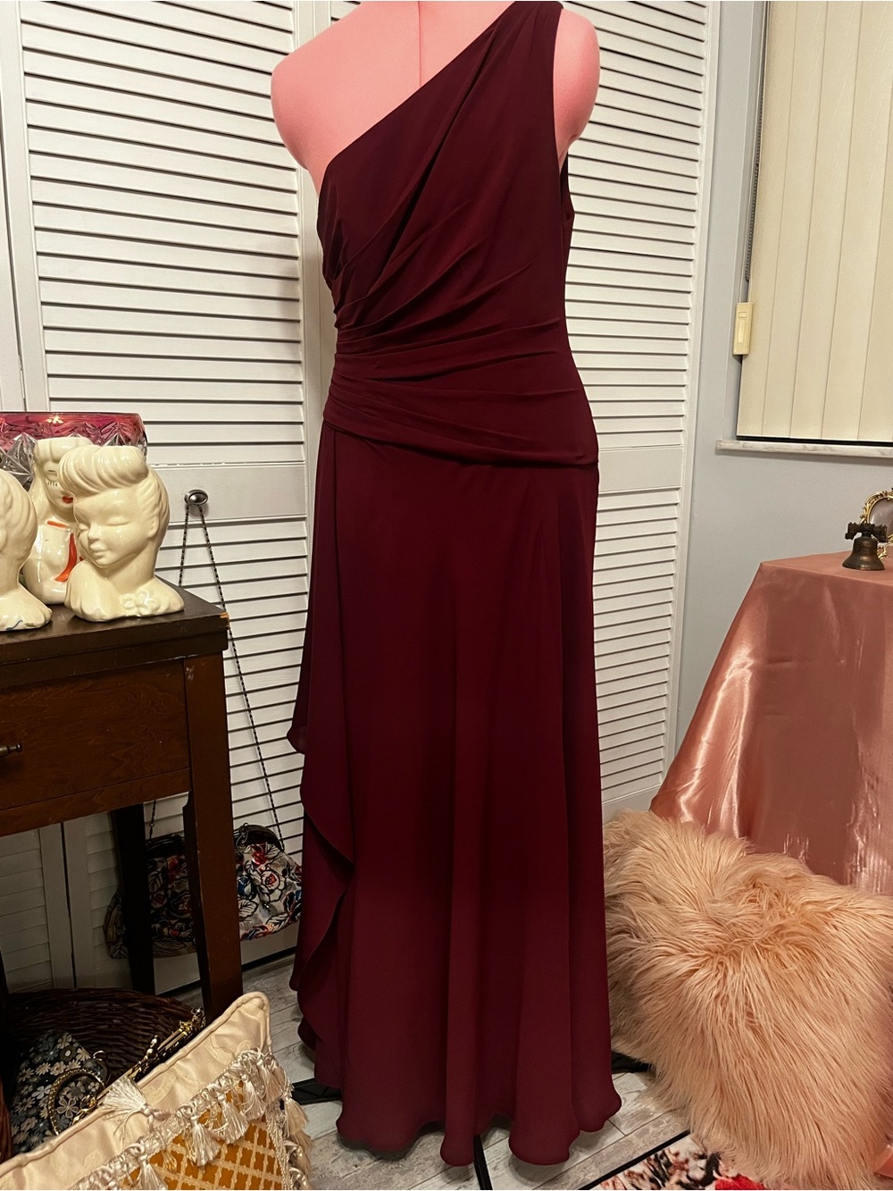 David’s Bridal One-Shoulder Burgundy Evening Gown | Elegant Formal Dress